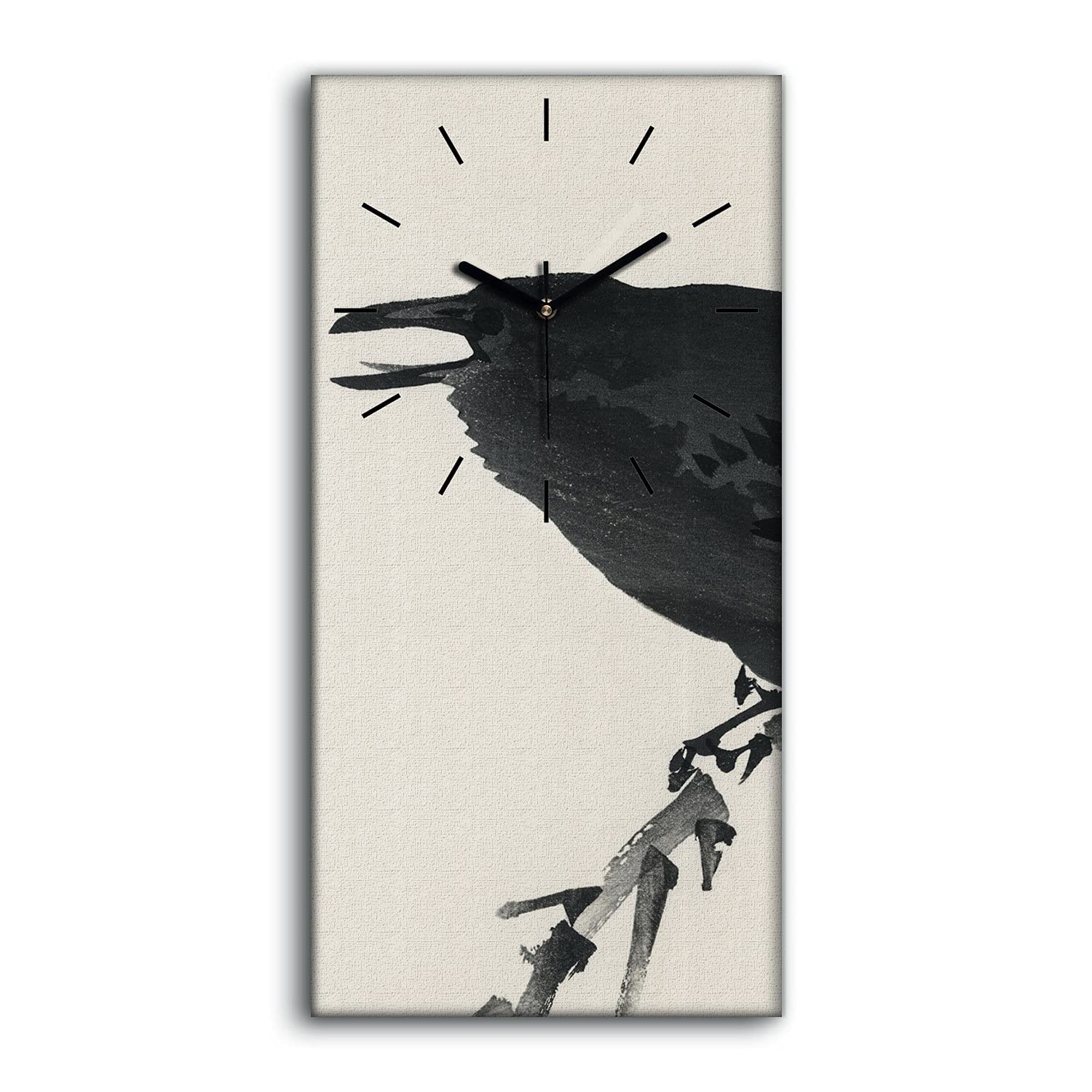 Horloge sur toile 30x60cm oiseau animal asiatique avec aiguilles noires