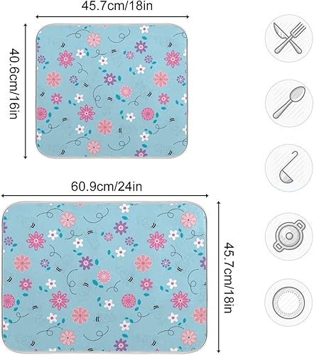 Miniatura 2 de Floral Pink Blue Fashion Drying Dish Mat Washnable Absorbent Dish Drain Mat For Kitchen Counter Dish Drying Rack Matt Especieros Para Cocina