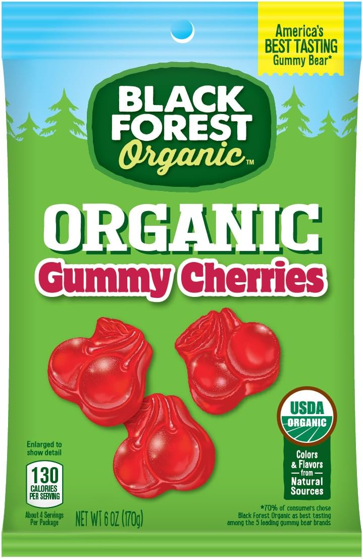 Black Forest Organic Gummy Cherries Candy, 6 Ounce, Pack of 12