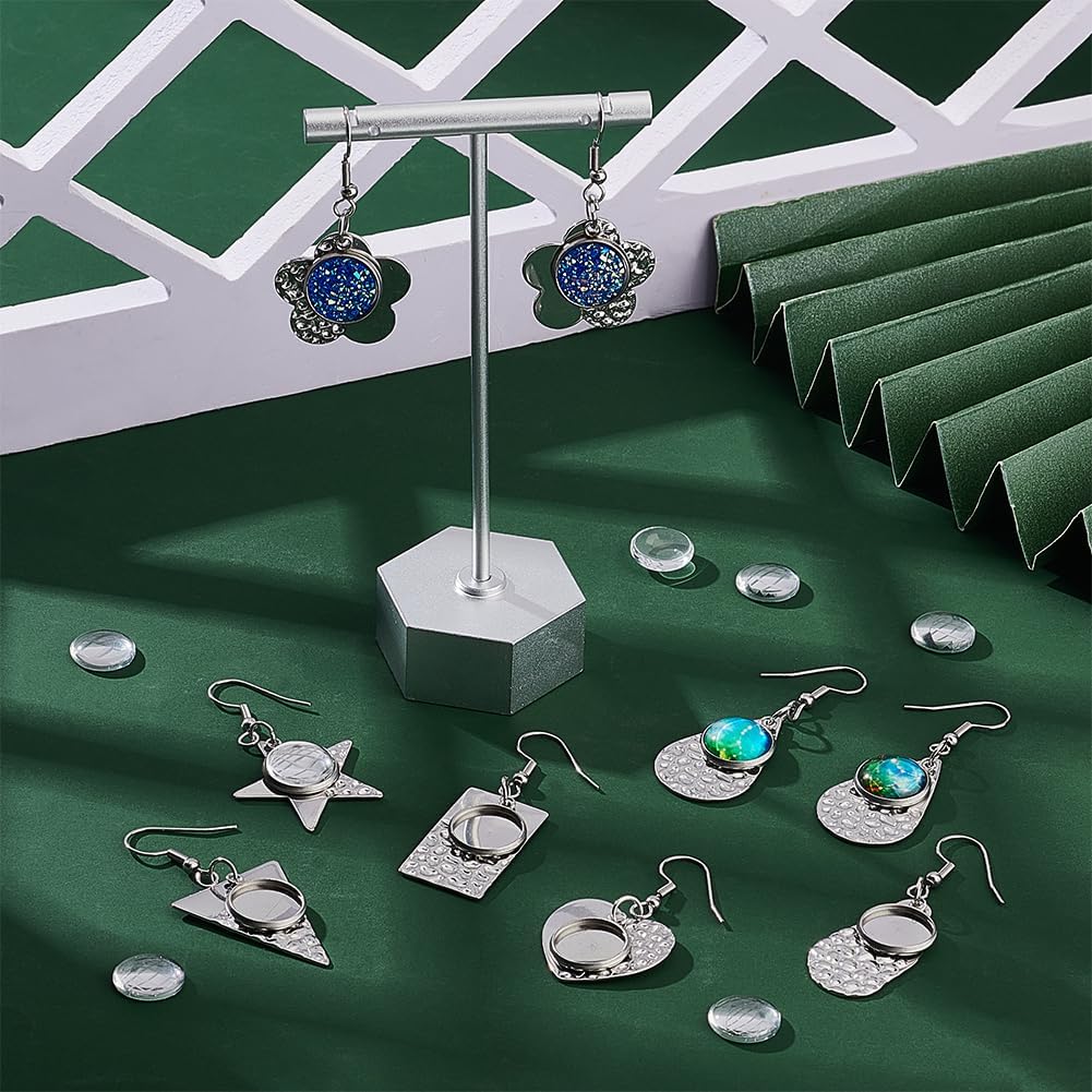UNICRAFTALE 14 Pairs 14 Styles Stainless Steel Earring Bezel Trays Glass Blank Dome Dangle Earrings Cabochon Settings Wire Hooks Pendant Trays with Glass Cabochon Setting for DIY Jewelry Making - Image 2
