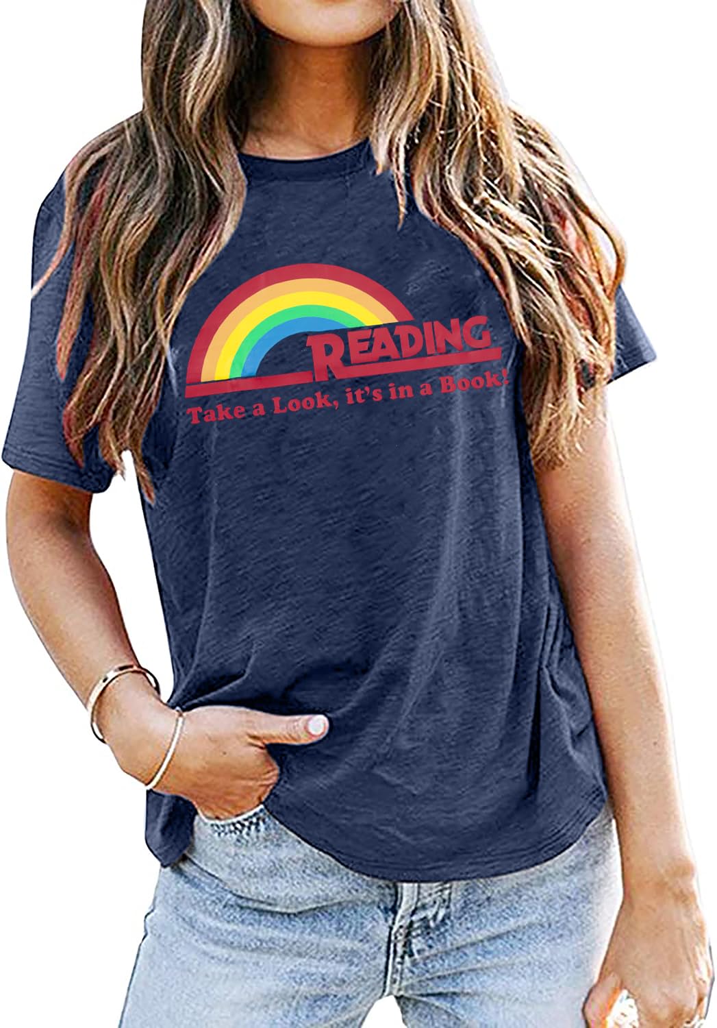 JINTINGReading Rainbow Shirt for Women Book Shirts Book Character Shirts Teacher Inspirational Top Book Lover Short Sleeve Tee
