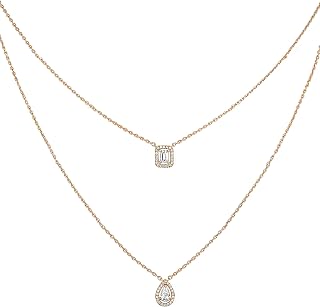 MINUTIAE Double Layered Chain Necklace With Pear Cut And Emerald Cut Diamond Crystals And Adjustable Chain for Women Price In India