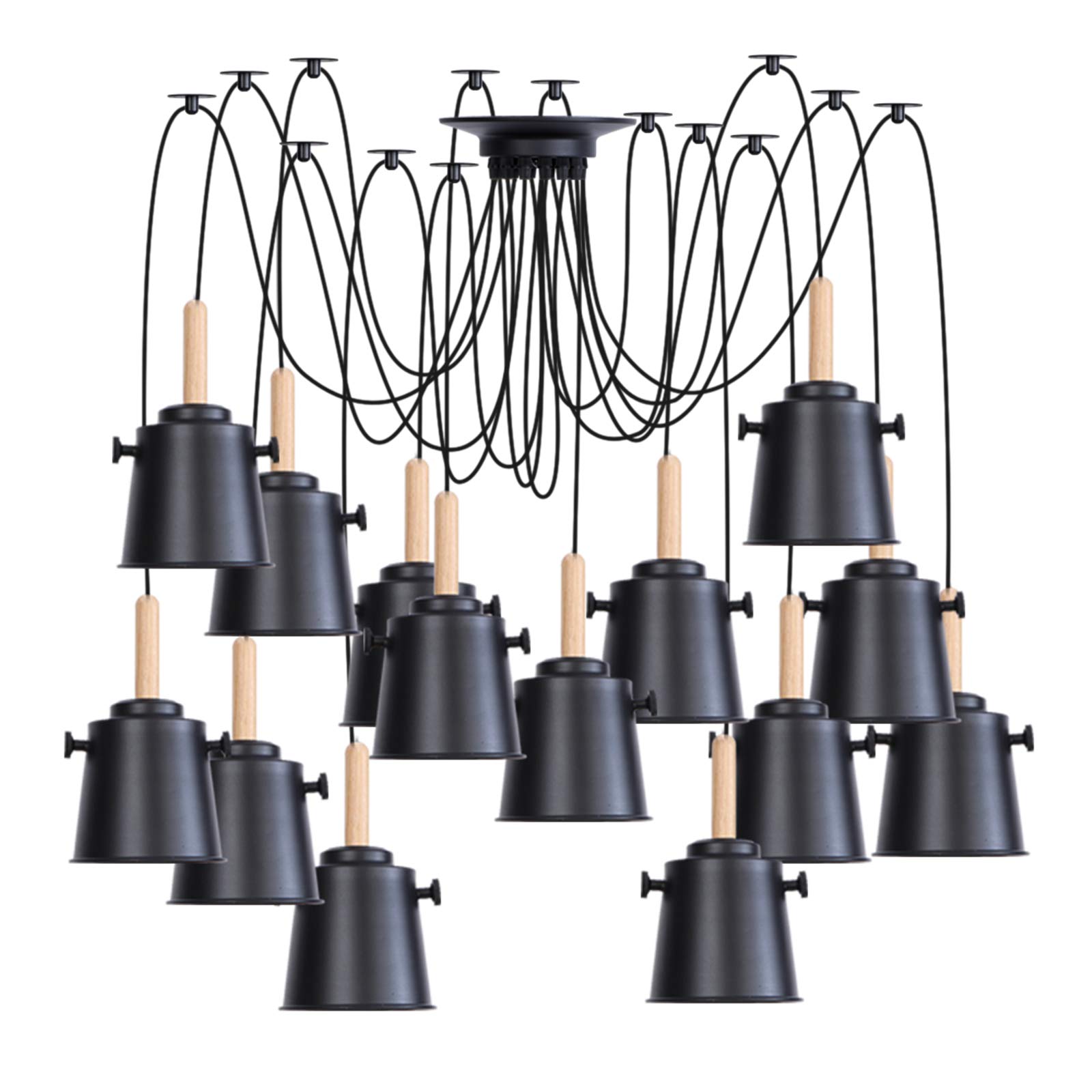 Suspension luminaire industrielle en métal noir réglable pour salle à manger de 2 à 14 lampes