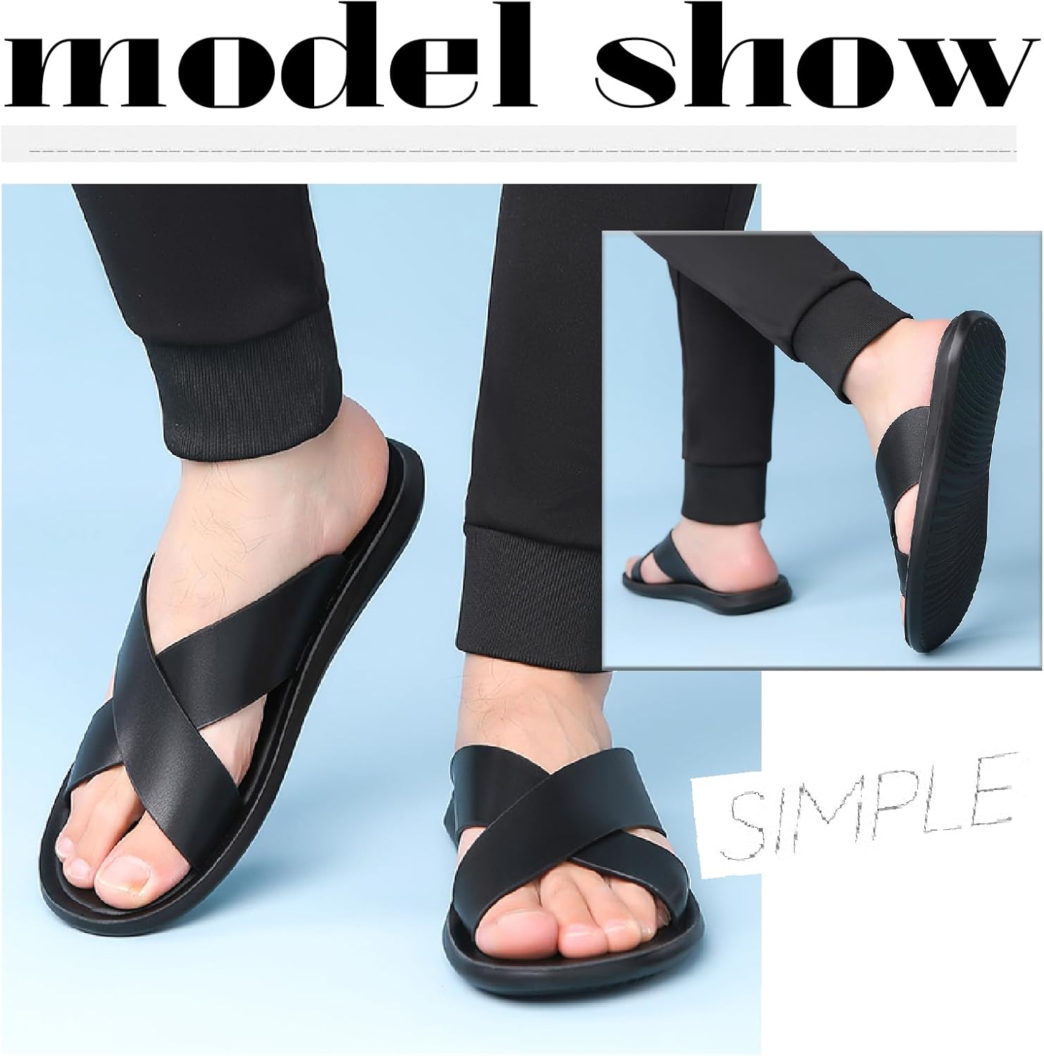 Men's Leather Slip On Slides Sandals Comfortable Lightweight Open Toe Anti-Slip Flat Summer Casual Slippers Indoor Outdoor Walking Beach Sandals - Image 2