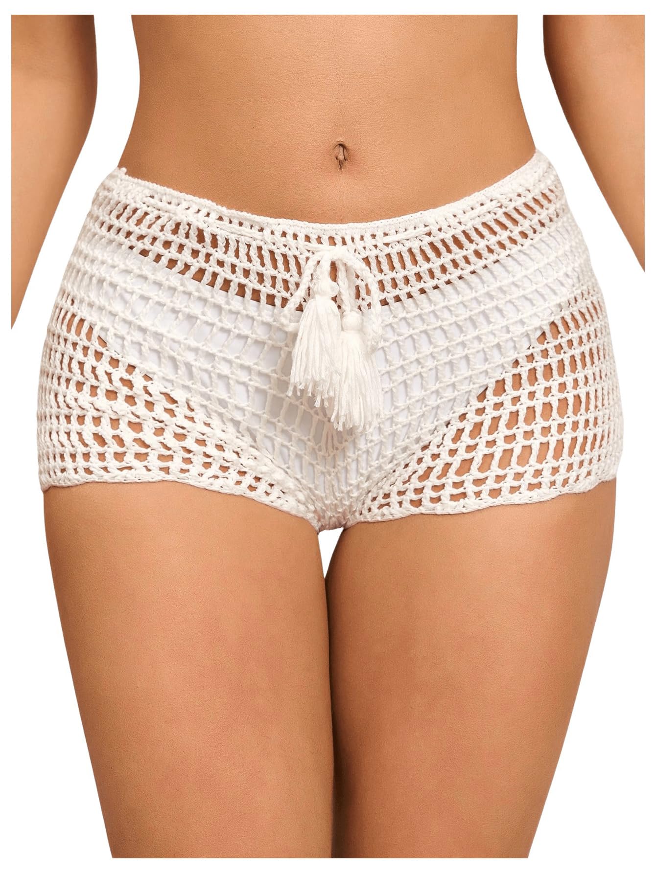 Crochet Coverups for Women Hollow Waist Sheer Boho Shorts-image-23