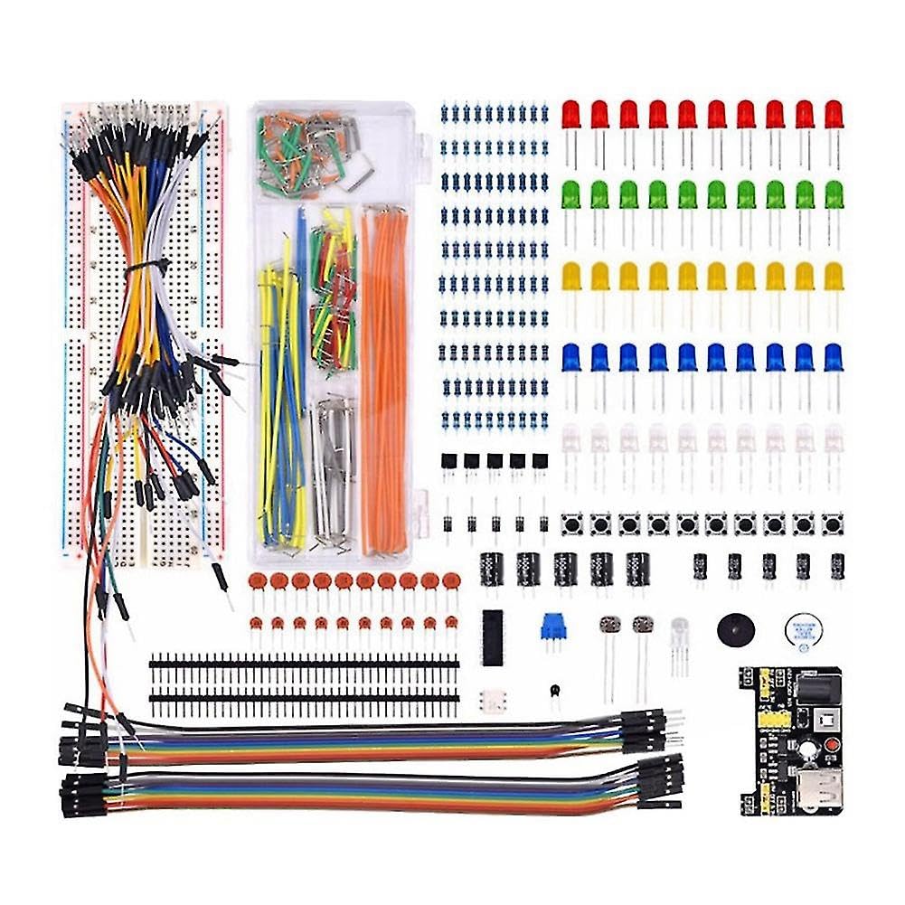 Kit di componenti elettronici con breadboard da 830 punti di connessione, cavo, resistore, condensatore, LED, potenziometro per Arduino R3 - Strumenti completi per migliorare la capacità di