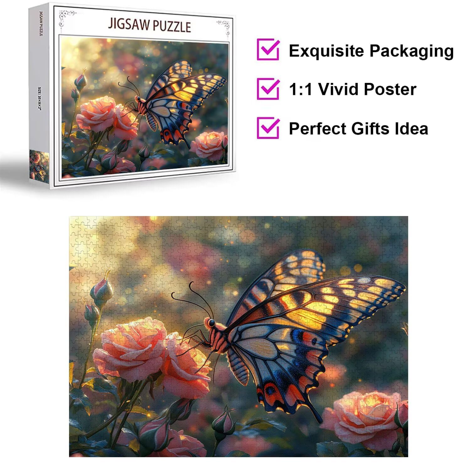 Puzzle 5000 Teile für Erwachsene, 3D Puzzle Rose Holzpuzzles, n-536 | Puzzlematte Schmetterling, Heimunterhaltung, Entspannung Meditationspuzzle, Impossible Klassische Jigsaw Puzzles, Home Decor