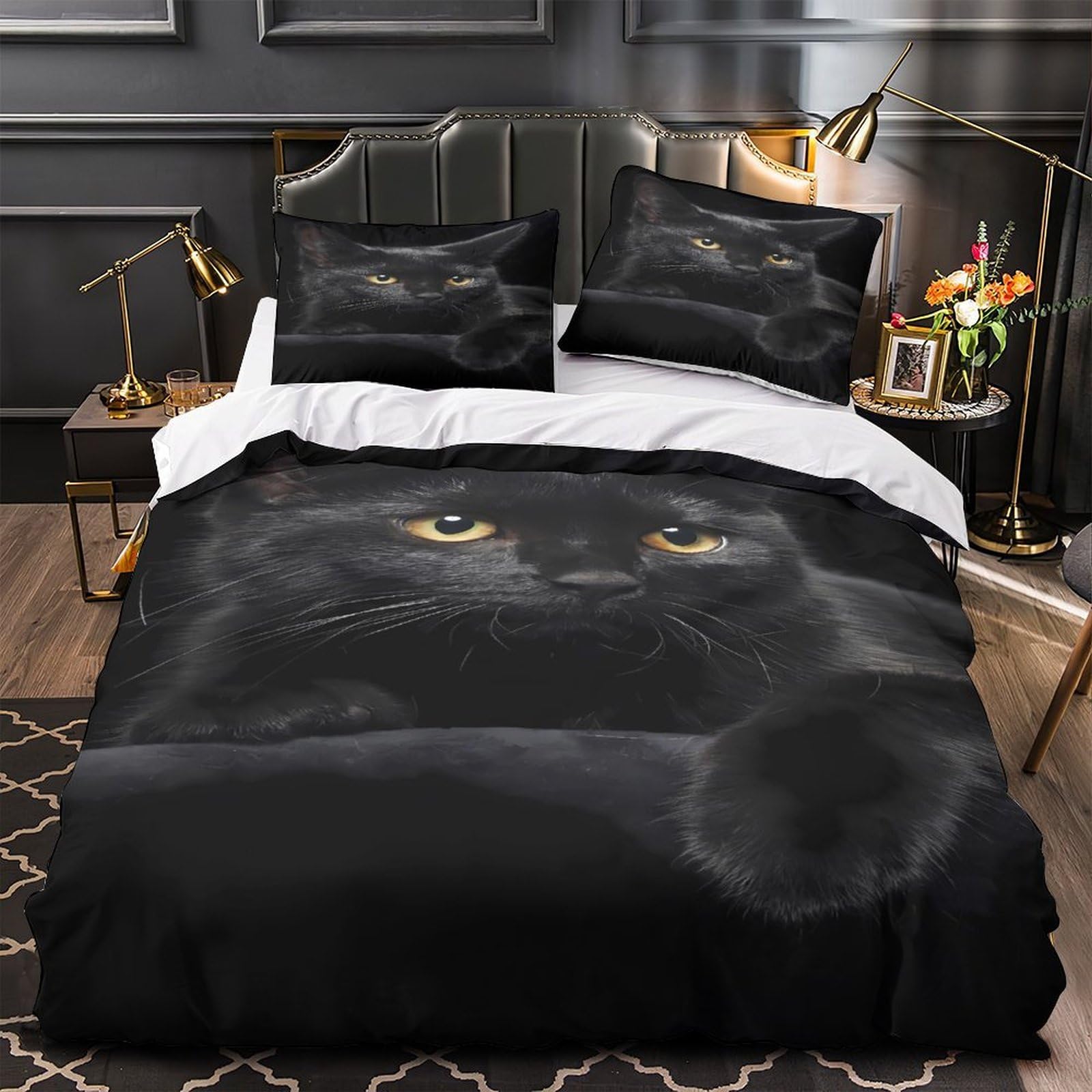 Parure de lit chat noir 3D lin de lit microfibre premium toucher soie