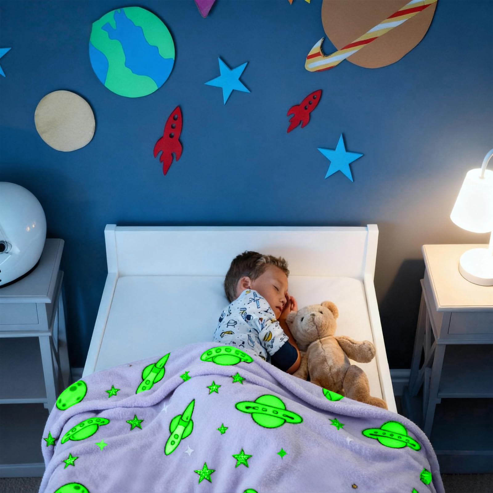Leuchtende Kuscheldecke Für Kinder – Mit Sternen, Leuchtet Im Dunkeln, 152x127 Cm, Grau