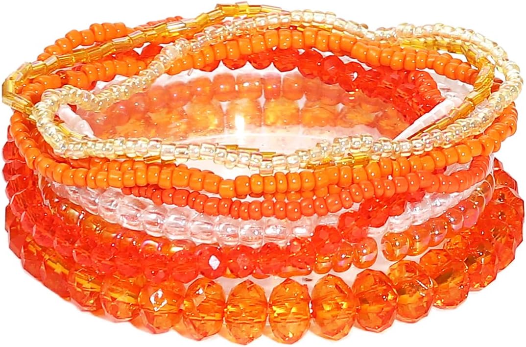 Layered stackable colorful seed bead crystal glass bracelets for women.