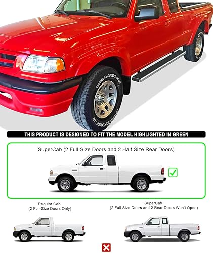 Vista 18 de HD Ridez Estribo de acero inoxidable pulido de 5 pulgadas, compatible con Ford Ranger Mazda Serie B 1999-2011 Super Cab de 4 puertas