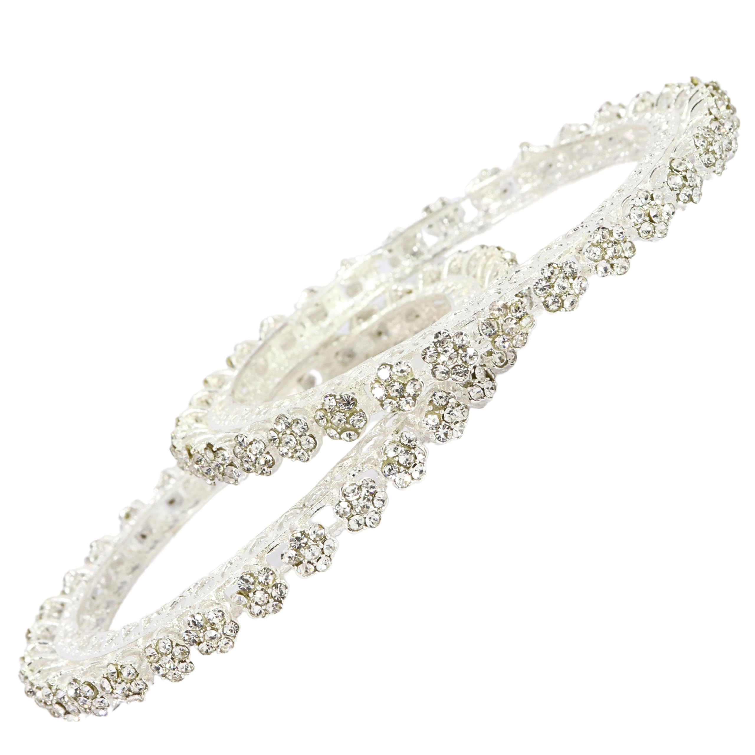 LAVAZZA Golden Metal CZ American Diamond Bangles For Women & Girls | Premium AD Kada Bangles | Diamond Kada For Women | White Stone Bangles | Traditional Womens Kada Set- (RKM3-100370-Silver-2.4) (B0D2NL1BCC) Amazon Price History, Amazon Price Tracker
