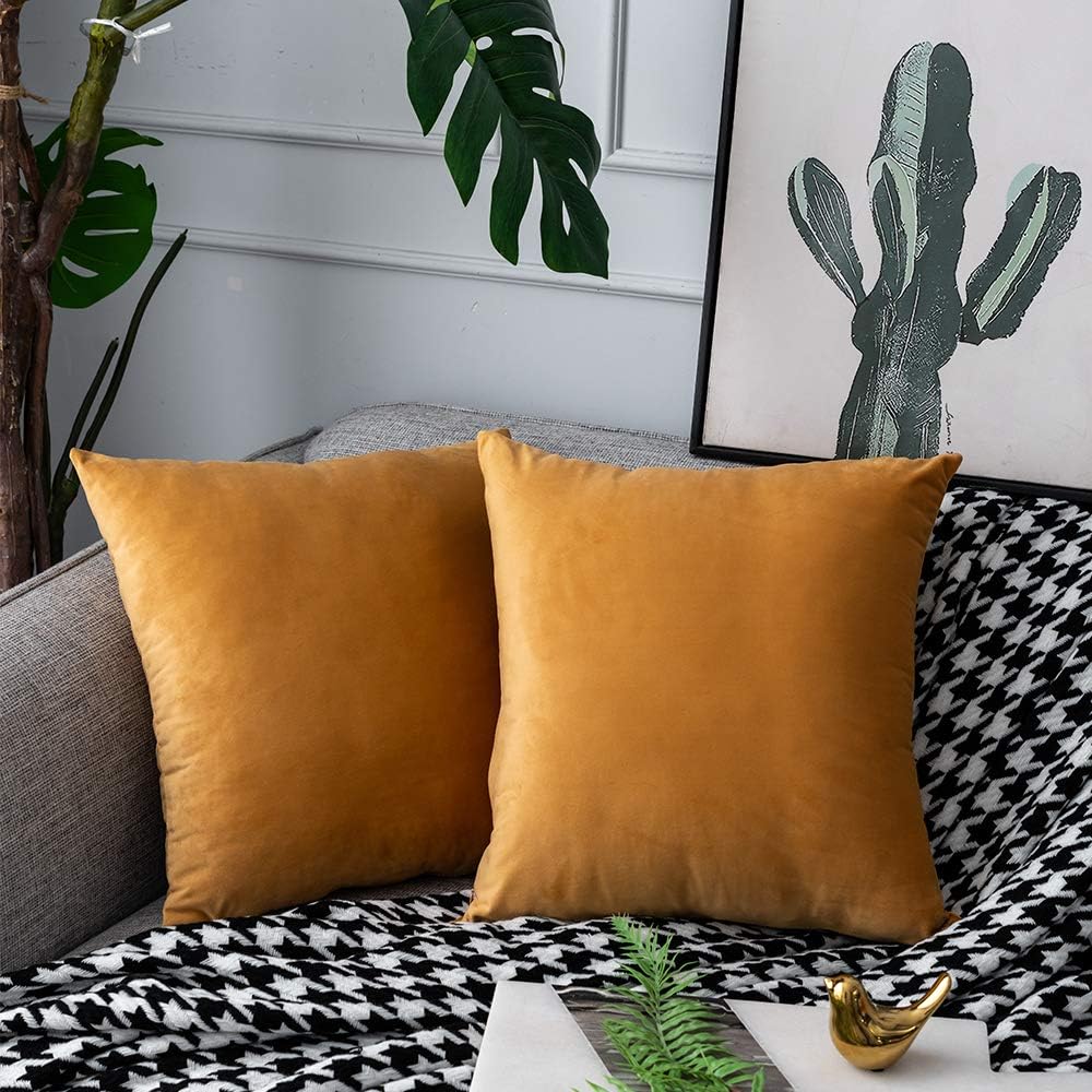 UPOPO Orange Velvet Throw Pillow Covers Square Soft Solid Decorative Oversize Pillowcase Set Cushion Case for Sofa Bedroom Office Chair 2 Pieces 26" x 26"