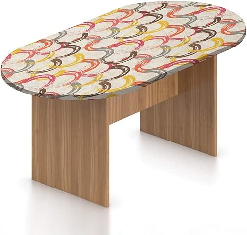 Mantel ovalado ajustable, decoración de grunge con bordes elásticos, funda de mesa de poliéster con diseño de pinceladas circulares desgastadas, se