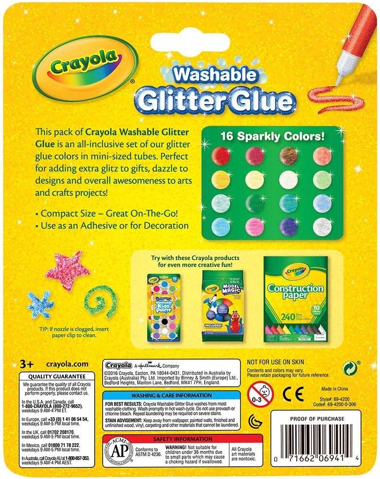 Crayola; Mini Washable Glitter Glue; Art Tools; 16 ct; 16 Sparkly Colors; Great for Arts and Crafts (3 Packs): Toys & Games