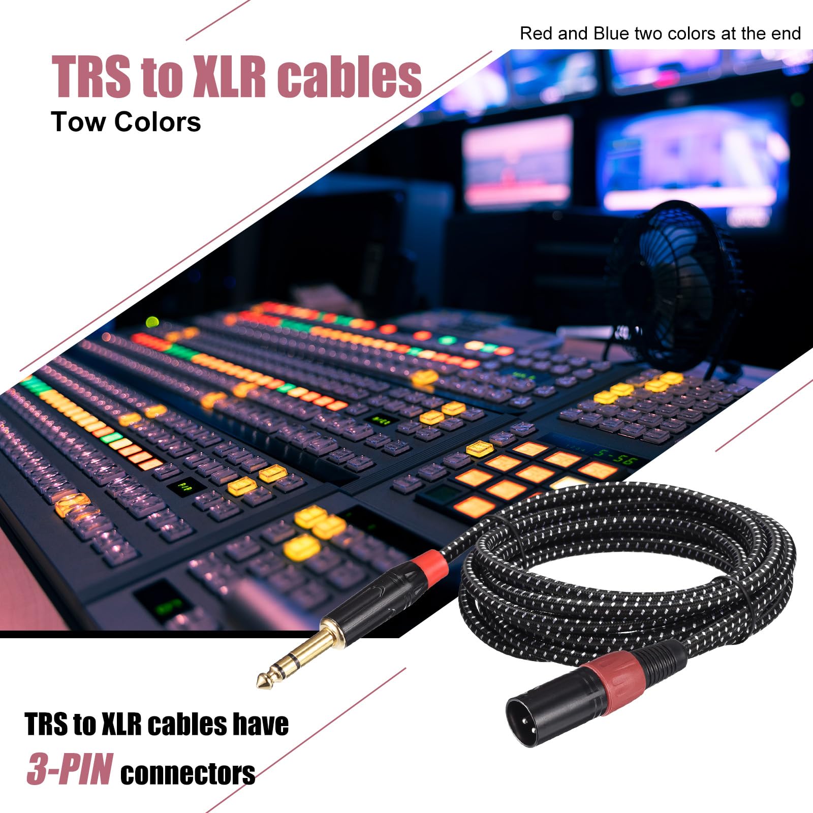 PATIKIL 1/4 Pulgadas TRS a XLR Macho Conexión Cables, 25 Pies 22AWG Micrófono Cables Nylon Trenzado Cable 6,35mm a 3 Pasadores XLR Altavoz Conexión Cables para Micrófono Mezclador 2uds