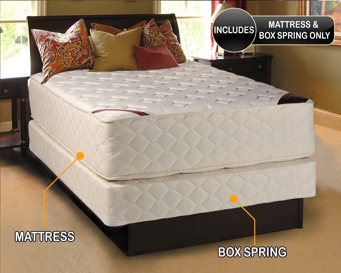 DS Solutions USA Highlight Luxury Firm Mattress & Low 5" Height Box Spring Set with Mattress Cover Protector Included - Orthopedic, Innerspring Coils, Longlasting Comfort (King)