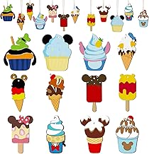 24 Pcs Mouse Wooden Hanging Ornaments,Mouse Tree Summer Decors Mini Dessert Ice Cream Wooden Ornaments Hanging Slices with Rope for Window Holiday Party Decor Valentine's Day