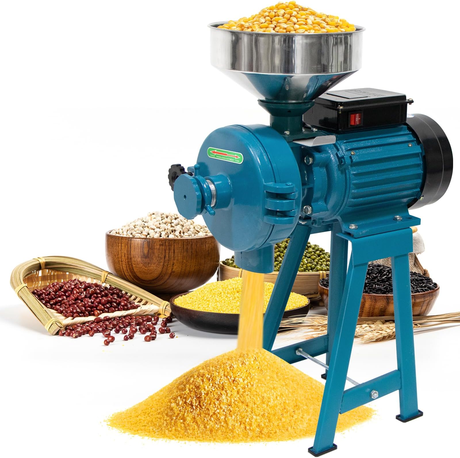 NAIZEA Grain Mills Wet Dry Cereals Grinder, Electric Corn Grain Mill Grinders, Heavy Duty 3000W 110V Commercial Grain Machine, Wheat Feed Flour Mill with Funnel (Dry & Wet Grinder)