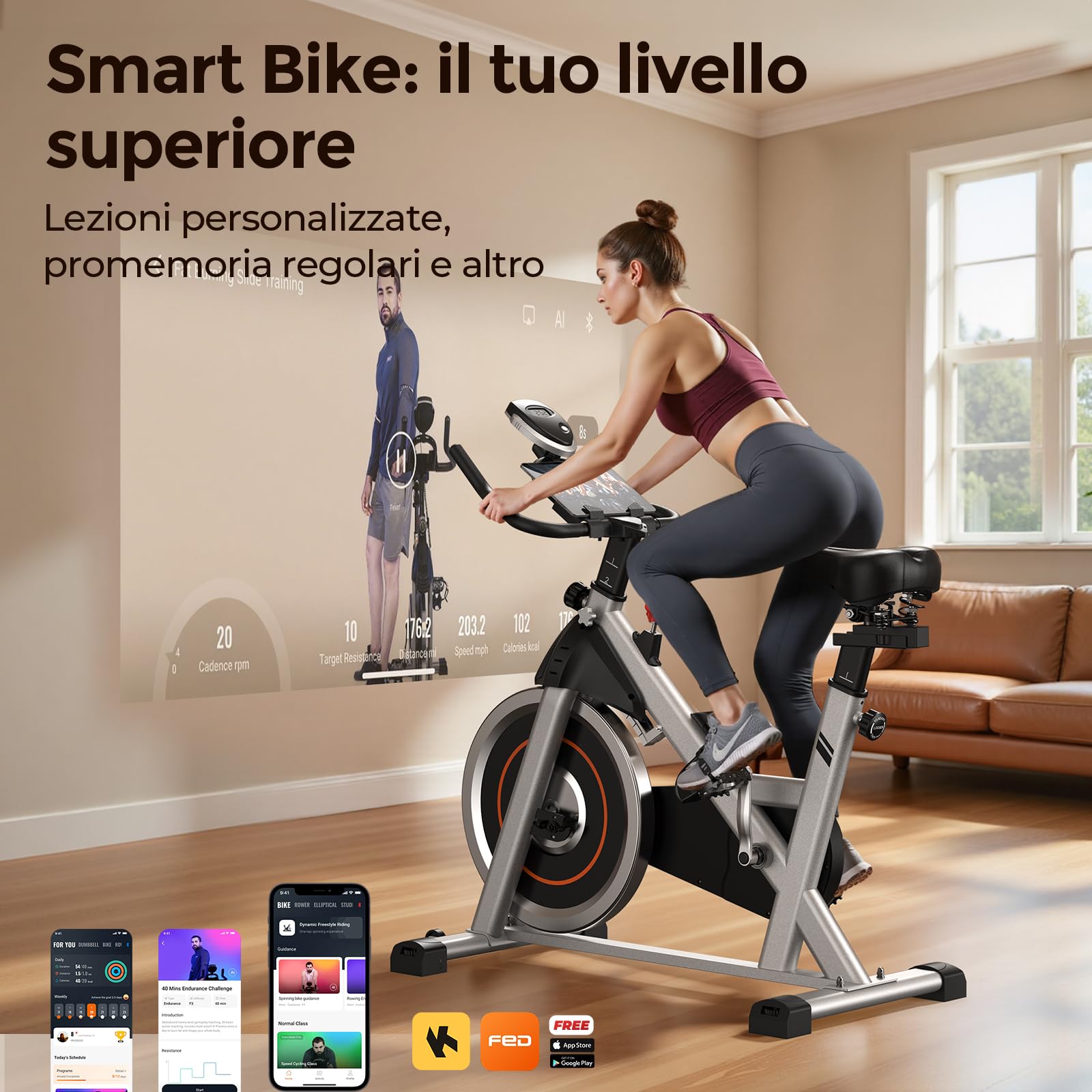 YOSUDA Cyclette da Casa con Resistenza Magnetica Regolabile 0-100%, Bicicletta per Allenamento Silenziosa con APP, Schermo LCD, Supporto Tablet, Capienza Massima 136 kg