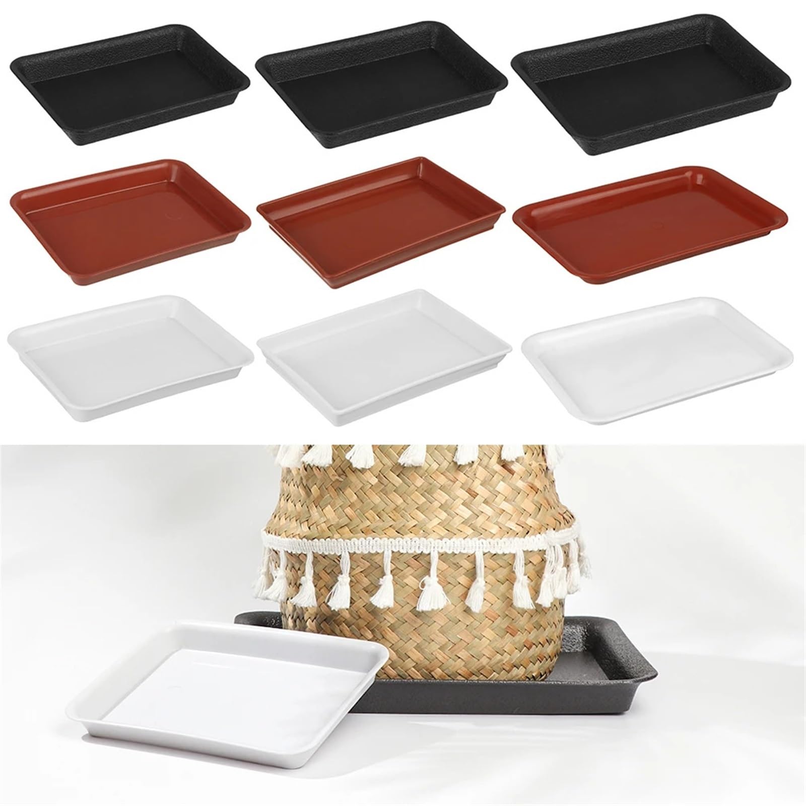 Bandeja rectangular for macetas, platillo for plantas, bandejas de goteo, platillos de plástico, bandejas resistentes for plantas de jardín for interiores y exteriores Bandeja Para Macetas(Red 35cmX25