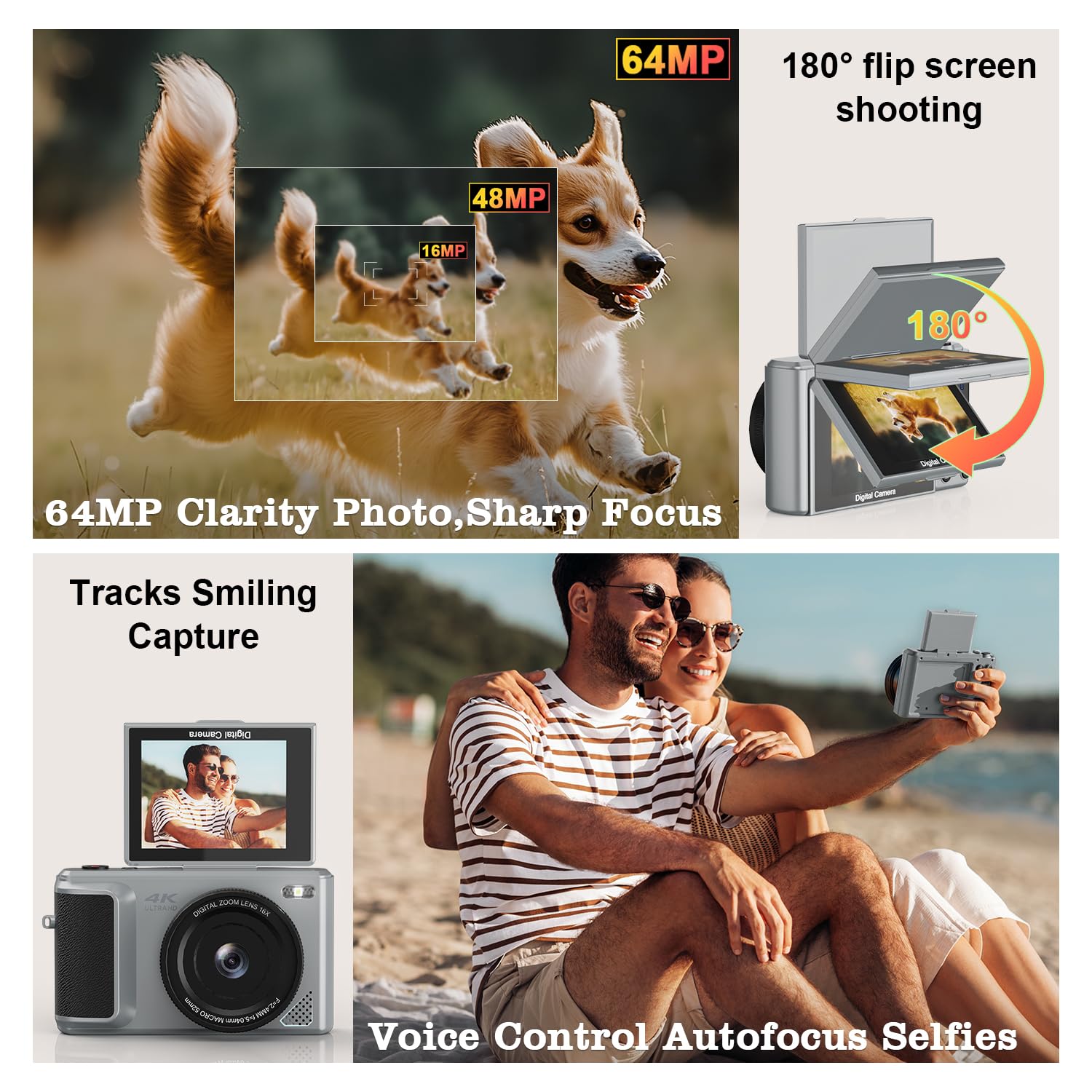 Fotocamera Digitale 4K ARNNSSIEN Y1 Con Schermo Ribaltabile 180°, Zoom 16X, Autofocus E Scheda 32GB Inclusa – Ideale Per Vlog E Viaggi