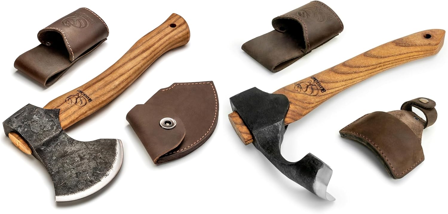 BeaverCraft AX3 Camping Hatchet Axe AX2 Forged Adze Woodworking Bowl Adze with Wooden Handle Woodcarving