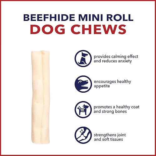 Miniatura 9 de Pet Factory American Beefhide - Mini rollos de golosinas masticables para perros de 3 pulgadas, sabor a pollo, 40 unidades1 paquete