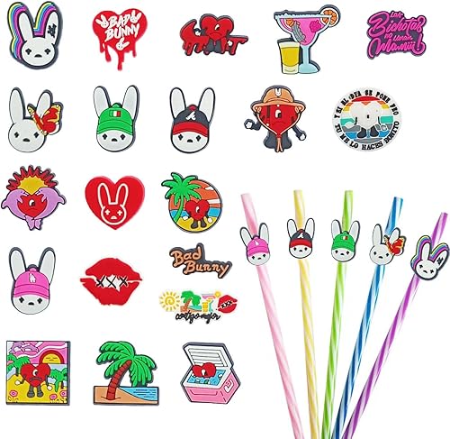 Miniatura 1 de 20 piezas de bonitos adornos de paja de PVC, bonitos dijes de paja reutilizables de dibujos animados, decoraciones de paja de dibujos animados, buen