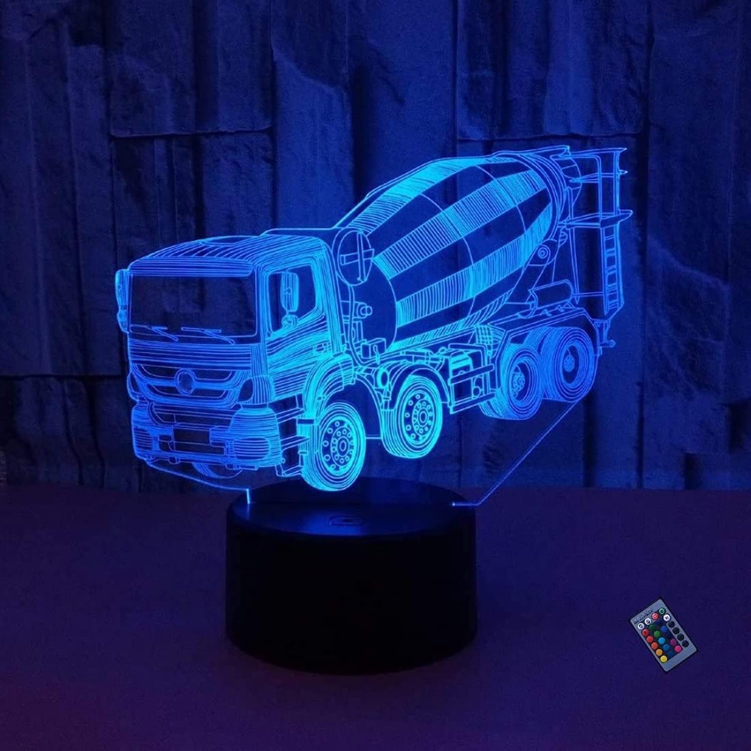 YTDZLTD 3D Mixer Truck Night Light 16 Colors Changing Remote Control USB Power Touch Switch Decor Lamp Optical Illusion Lamp LED Table Desk Lamp Children Kids Christmas Brithday Gift