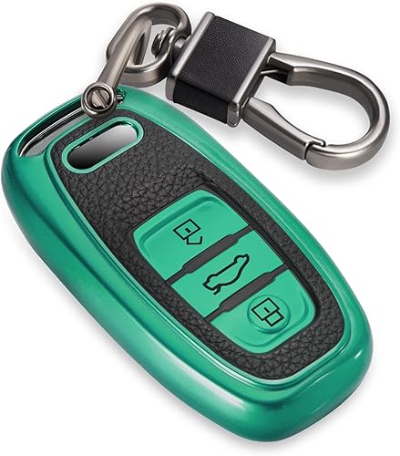 Funda para llavero Audi con llavero de cuero, avanzada superficie de TPU suave, funda de cuero de grano de grano para A3-A8 Q5 Q8 R8 RS4-RS7 S4-S8