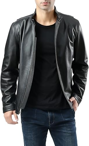 Vista 2 de BGSD Chaqueta de cuero para motocicleta urbana para hombre