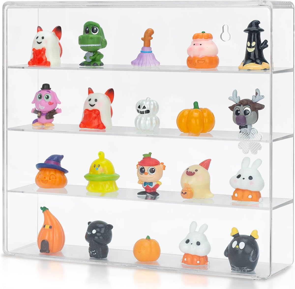Clear Display Case 4 Compartments Storage Box for Mini Toys | Stackable plastic case with sliding door for figures, minerals and small collectibles.