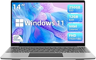 jumper Laptop with 12GB LPDDR4 256GB SSD, Intel Quad Core Celeron CPU, Laptops Computer, 14” 1080P FHD Screen, Lap Tops with Dual Speakers, HD Webcam, 256GB TF Card Expansion.