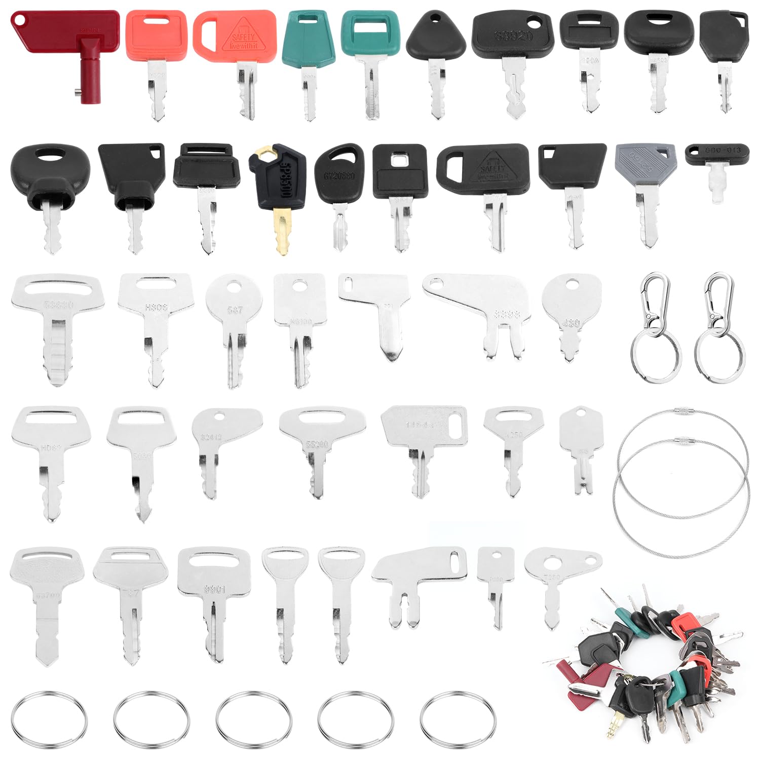 Baumaschinen Schlüssel Set 42Stk Bagger Schlüssel Kit Ersatz Zündschlüssel für Cat, Komatsu, Kubota, Hitachi, Takeuchi, Raupe, Kobelco, Volvo, Bobcat (42)