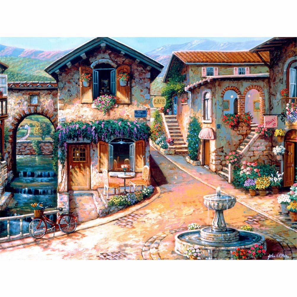 Kit Peinture Diamant Complète Paysage Urbain Toile Strass Carrés 70x90cm