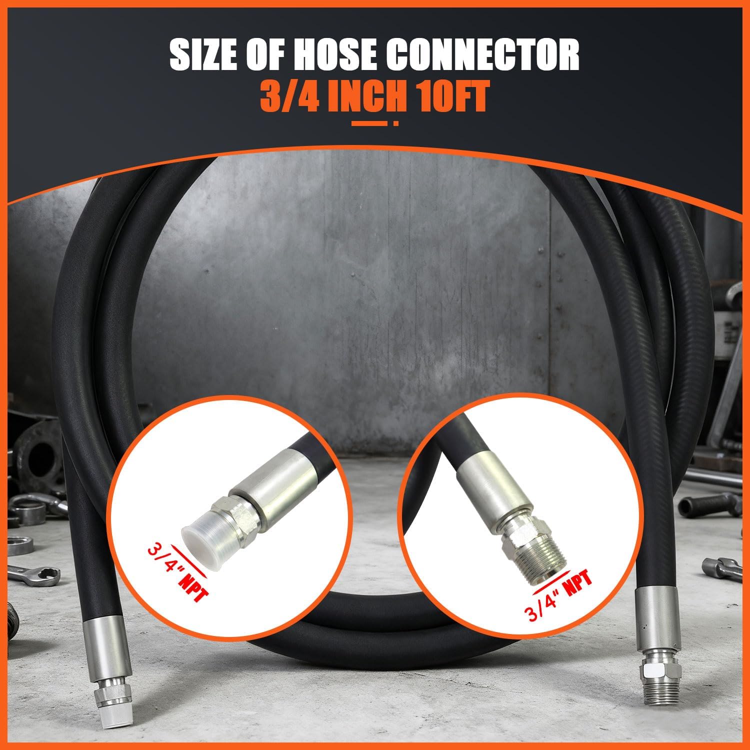 3/4"ID x 10 FT Fuel Transfer Hose with NPT Fittings - Heavy Duty for Farm, Dispensing Diesel, Gasoline, Kerosene, Biodiesel & Oil