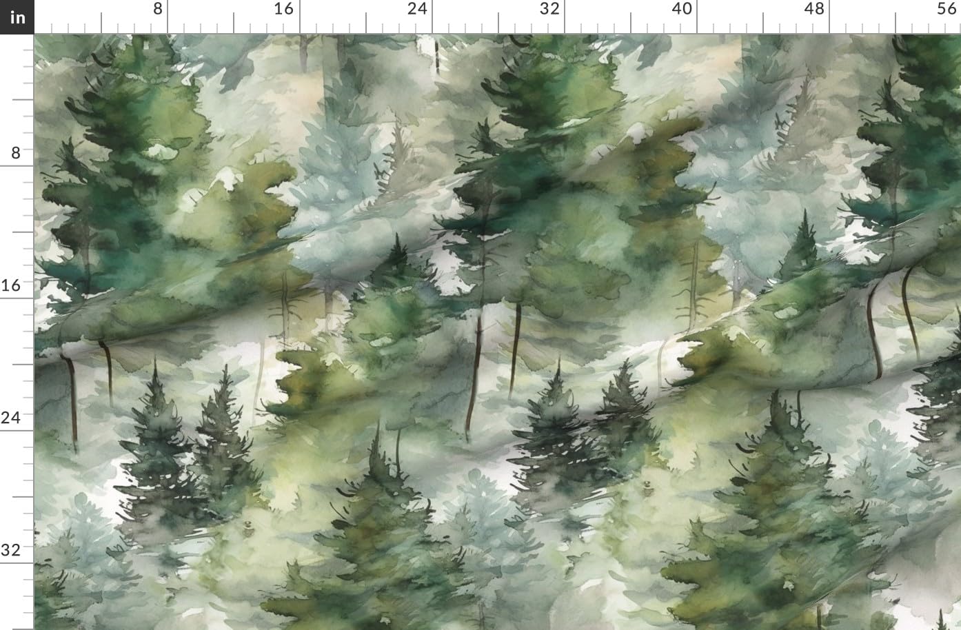 Spoonflower Fabric - Watercolor Pine Tree Forest Woodland Tranquil Peaceful Woods Trees Printed on Polartec(R) Fleece Fabric by The Yard - Sewing Blankets Loungewear and No-Sew Projects