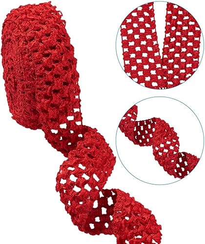 Miniatura 7 de KISSITTY 2 rollos de cintas elásticas de ganchillo de 10.93 yardas, de poliéster rojo, banda elástica de ganchillo plano para envolver regalos,