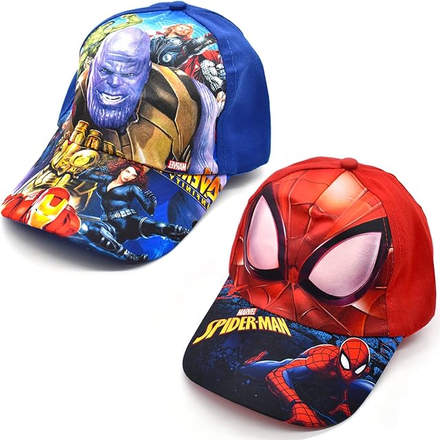 Avengers Hat Kids 2 pcs Kids Sun Hat UV Protection Kids Summer Hat,Peaked Cap for Children for Boys & Girls Baseball Cap Children's Birthday with Velcro Fastening