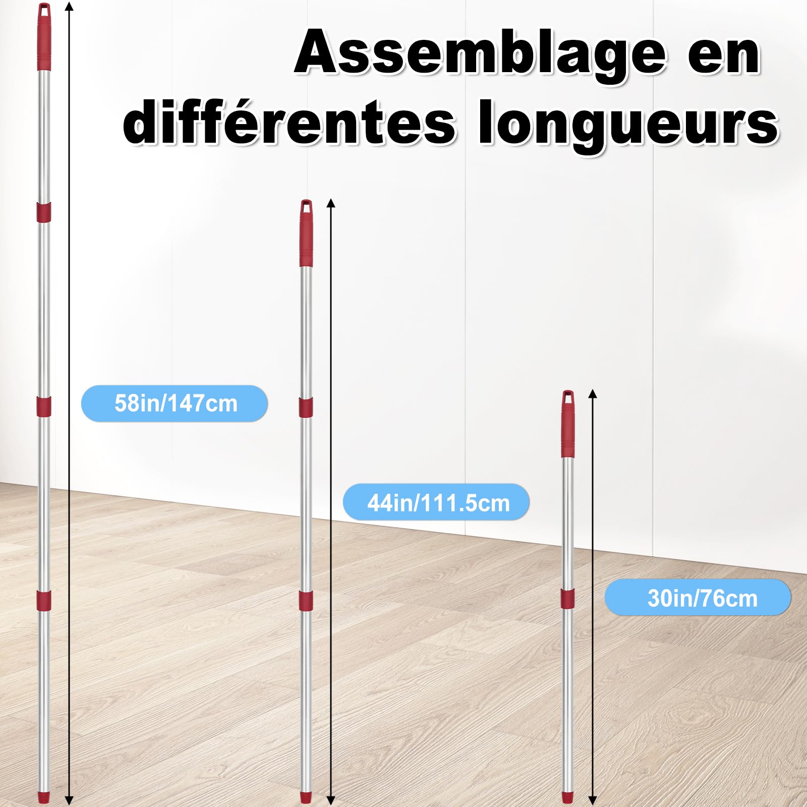 1PC Manche de Serpillière de Remplacement 4 Sections Réglable Acier Inoxydable Compatible Avec Vileda Spin Turbo Easy Wring Mop Barres de Serpillière Réglables