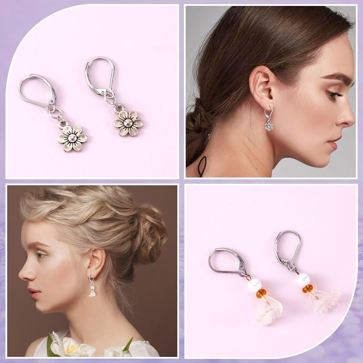 24 Pcs Leverback Earring Hooks, Stainless Steel Clasp Hoop, Hypoallergenic Dangles Earring Hooks, French Ear Wire Findings for Women, DIY Crafts, Jewelry Making (Silver) - Image 3