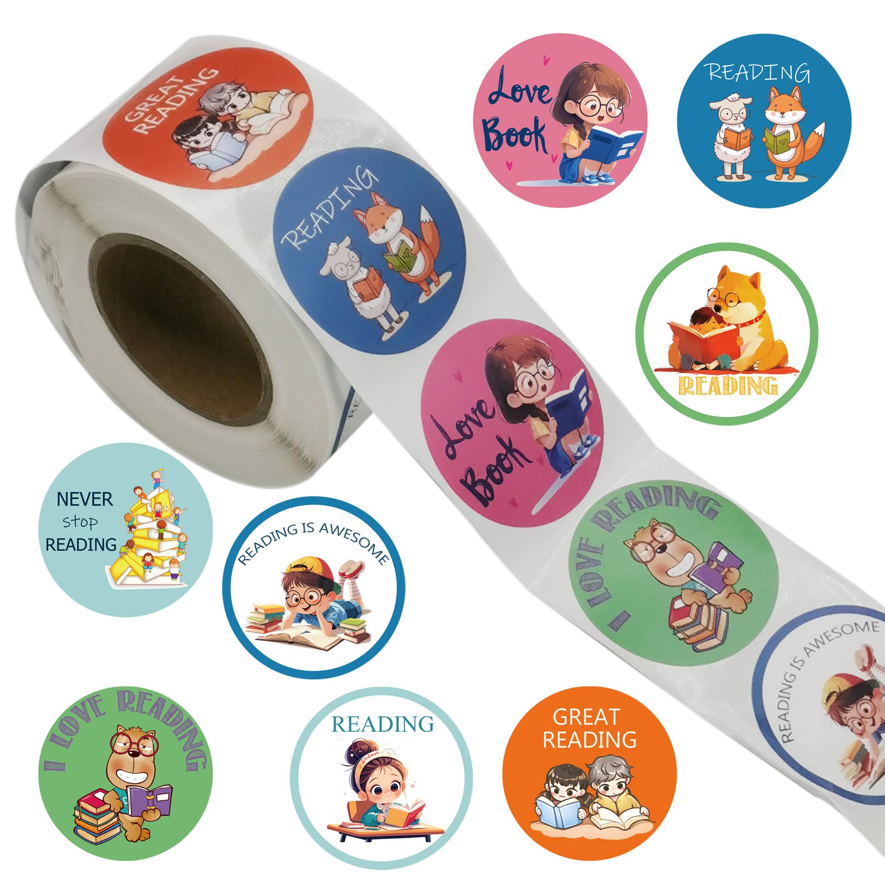 500PCS Reading Roll Stickers, I Love Reading Read Birthday Party Favors Decorations Supplies Teenagers Students Sticker Cute Class School Prizes Label