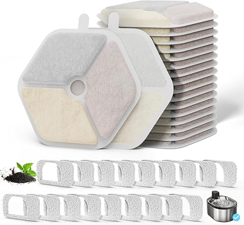 Paquete de 18 + 18 filtros y esponjas para fuente de agua inalámbrica para gatos de 152 oz4.5 L, sistema de filtración triple para modelos PTM-643