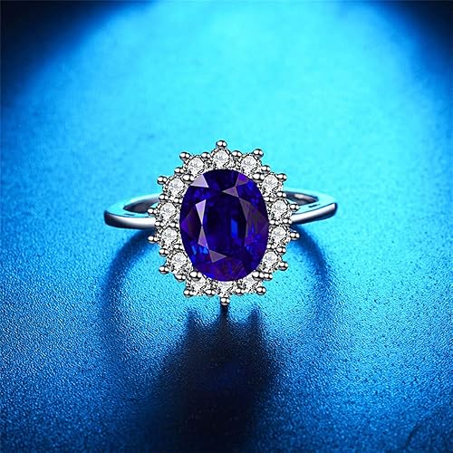 Miniatura 2 de FZO Princess Diana Kate Middleton Class Gemstone Birthstone Sapphire Red Halo AAA Cubic Zirconia Statement Engagement Rings for Women, Anniversary