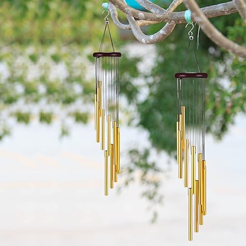 Miniatura 5 de 6 carillones de viento conmemorativos de tono profundo con 6 tubos de aluminio, tubos de aluminio dorado, melodía calmante para jardín, patio,