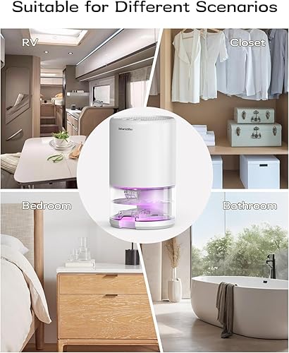 Miniatura 8 de Deshumidificador, deshumidificadores pequeños de 35 onzas para el hogar, baño, dormitorio, armario, ultra silencioso con modo de suspensión, 7 luces