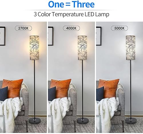 Miniatura 2 de Lámparas de pie modernas patrón pájaros flores flores para envolver teléfono tela textil minimalista lámpara de pie lámpara de poste de metal con