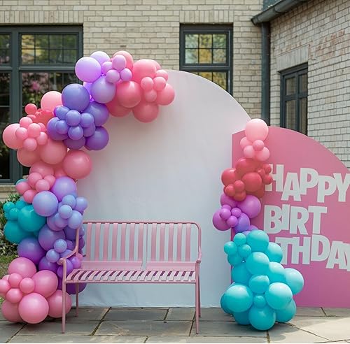 Miniatura 7 de Kit de arco de globos rosa morado, kit de arco de globos azul, rosa y morado, arco de globos rosa intenso, guirnalda de globos rosa intenso con
