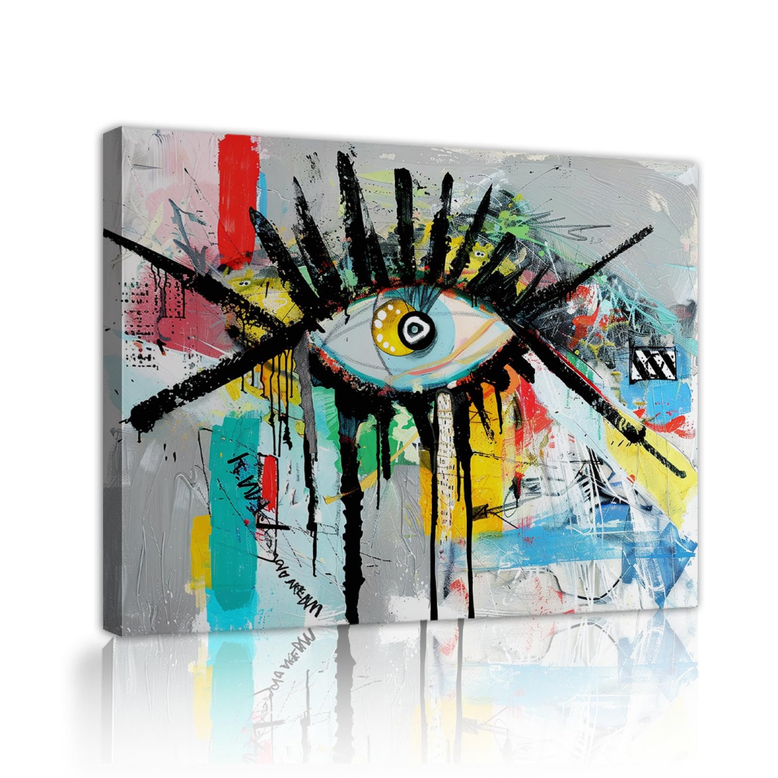 UIRINGART oeil abstrait toile Wall Art aquarelle graffiti impression sur toile Wall Decor Street Art affiche oeuvre pour chambre d’enfant salle de jeux 80x110cm Cadre intérieur